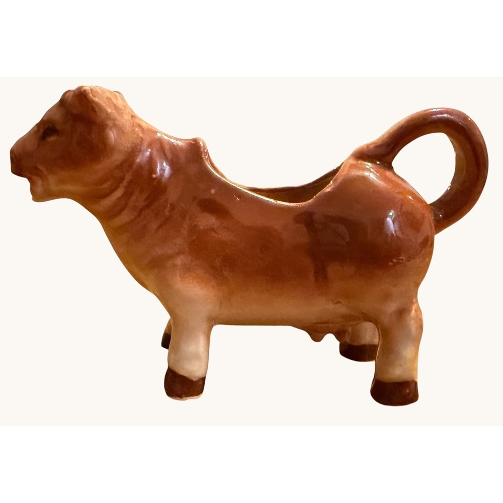 Vtg Hand Painted Japan Cow Creamer Brown Porcelain Ceramic Pitcher MCM Excellent
